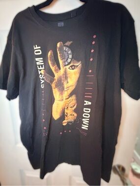 System of The Down Black Graphic Band Tee with Yellow Face Print XL